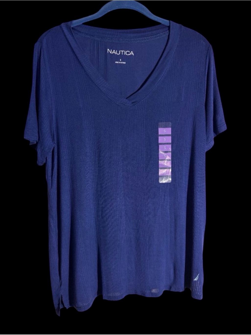 Nwt Nautica Royal/ Cobalt Blue Short Sleeve Ribbed V-Neck Top Sz S